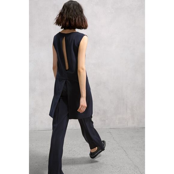 Cop Copine Cadeby Sleeveless Navy Tunic Top Size 40 Front Back Slit - Picture 2 of 2